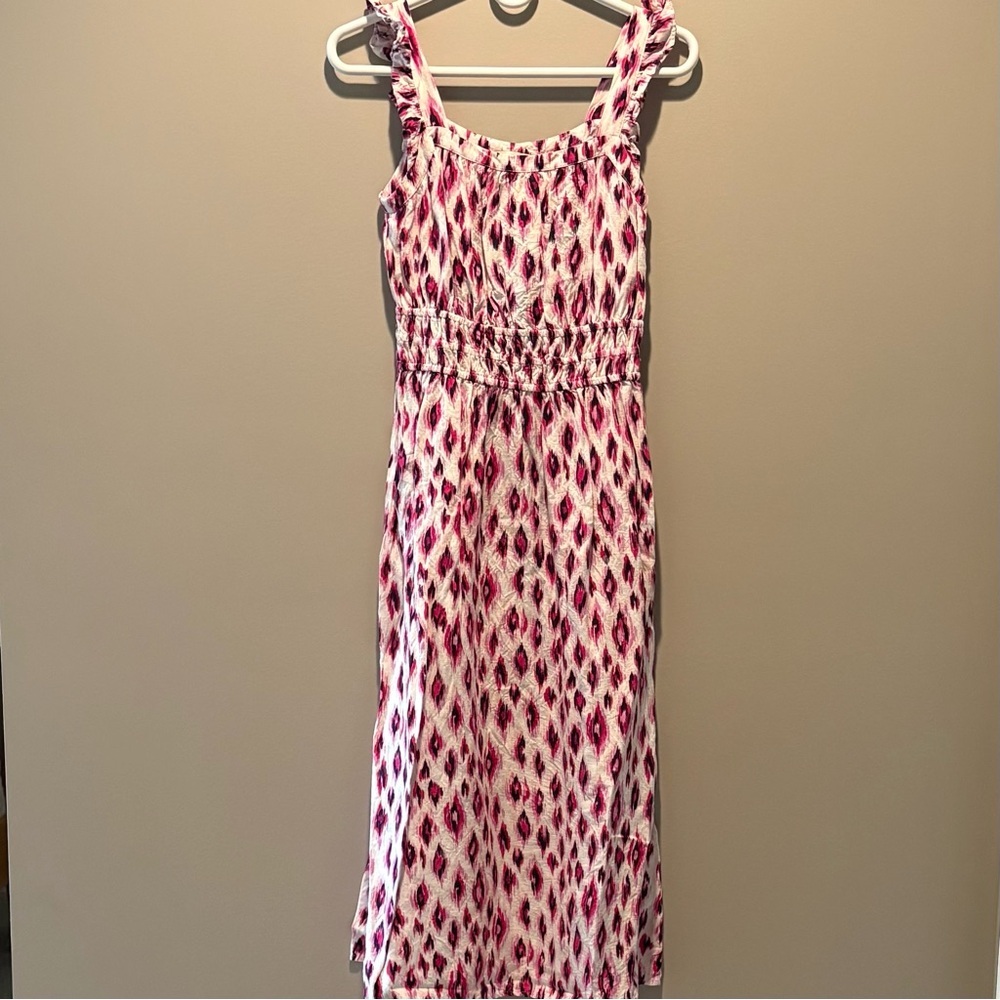 Women’s Ann Taylor LOFT Purple & White Beach Ruffle Strap Maxi Dress PXS NWOT - Picture 3 of 4